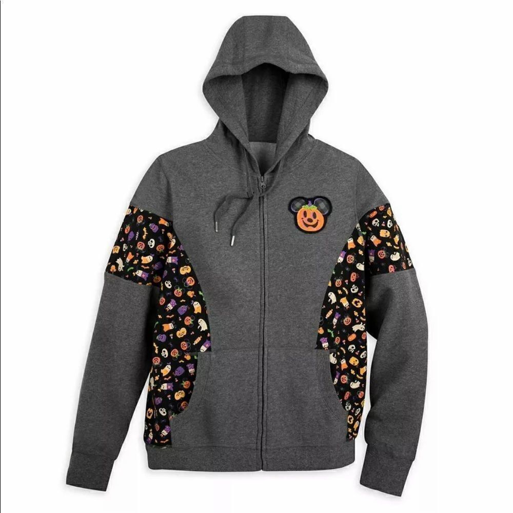 DisneyParks Mickey Minnie Mouse Pumpkin Halloween Hoodie Zip up Sweatshirt L NWT